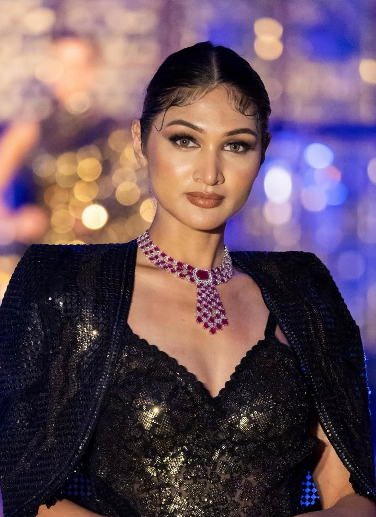 Black sequin outfit event lights