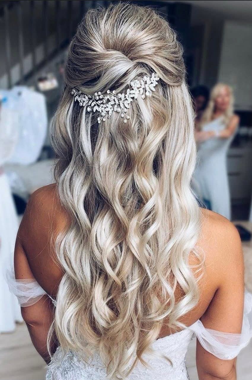 Bridal half up hair vine back