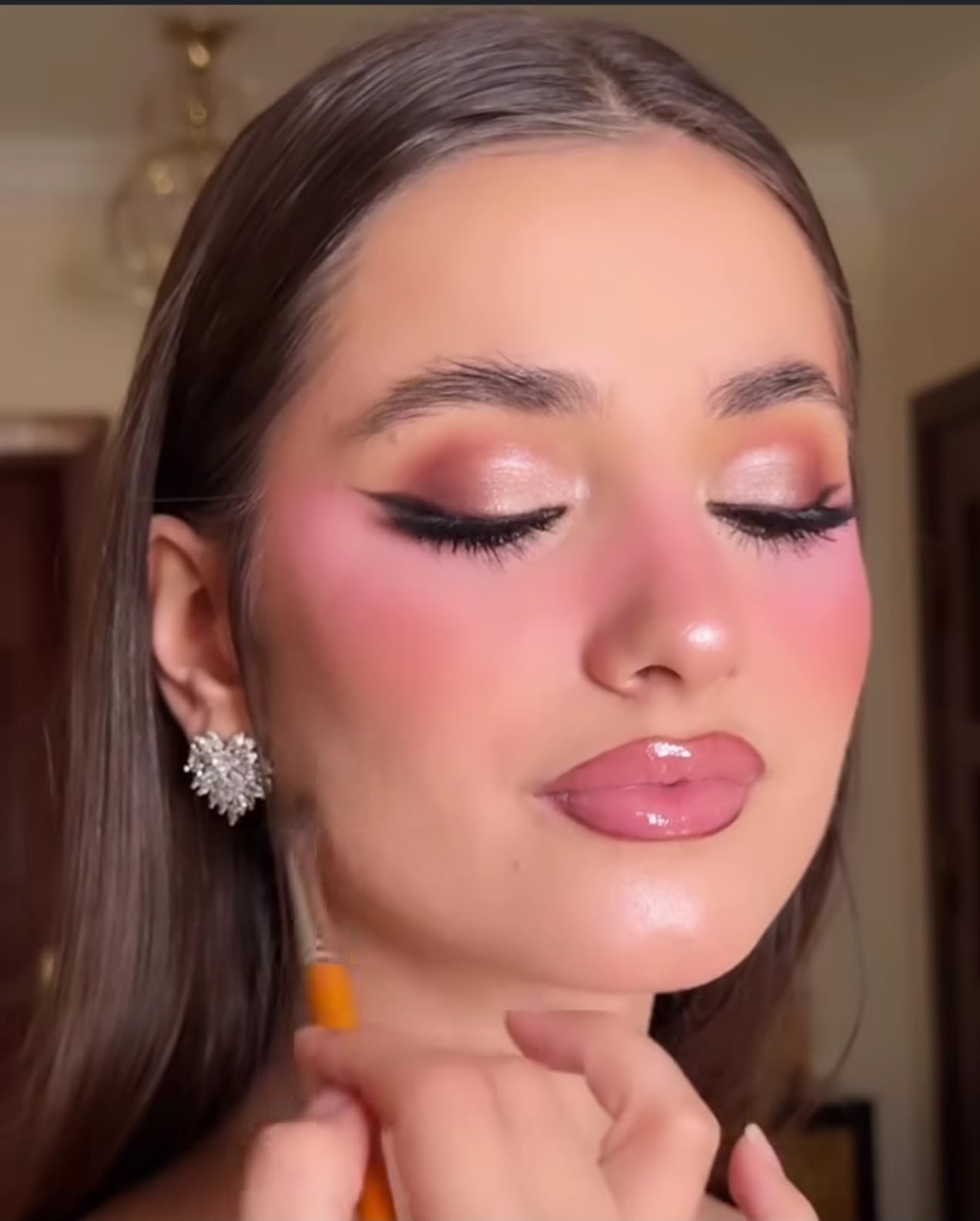 Pink glam makeup closeup