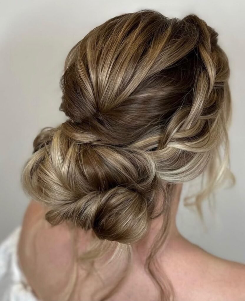 Braided Low Bun Balayage Back View