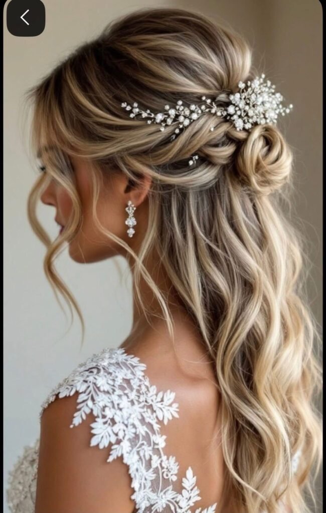 Bridal Half Up Hair Vine Closeup