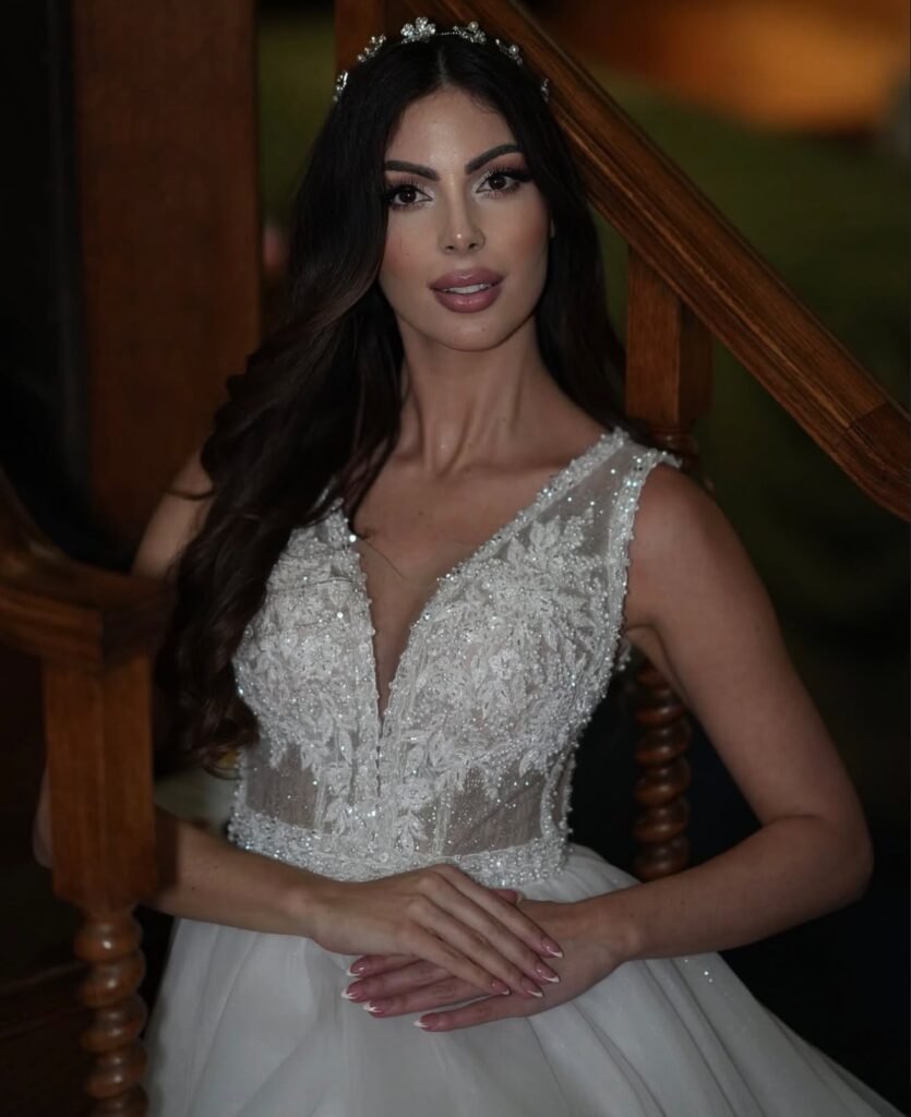 Bride Beaded Gown Staircase
