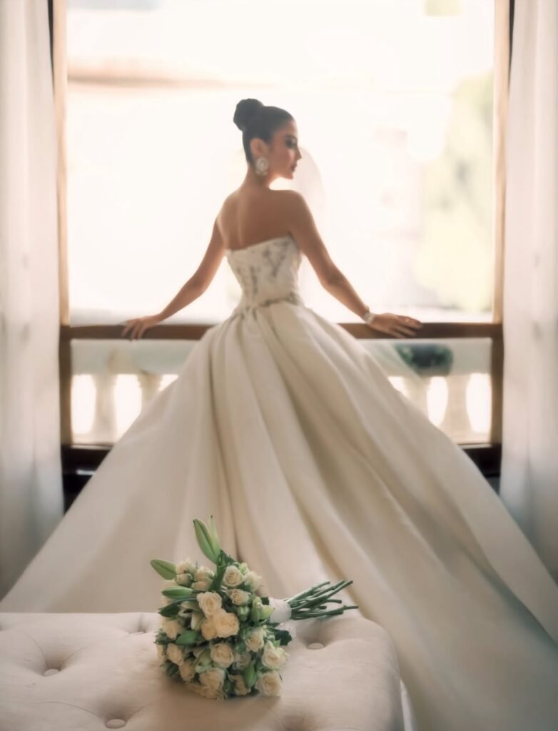 Bride Cream Gown Balcony Back View