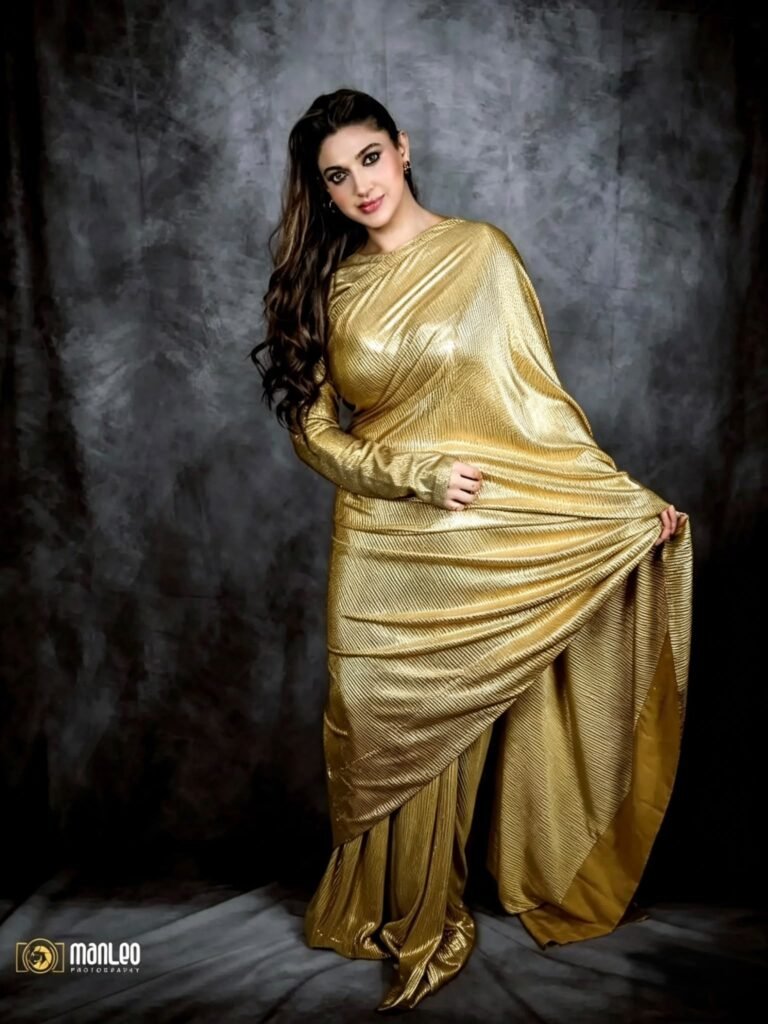 Gold Metallic Dress Grey Backdrop