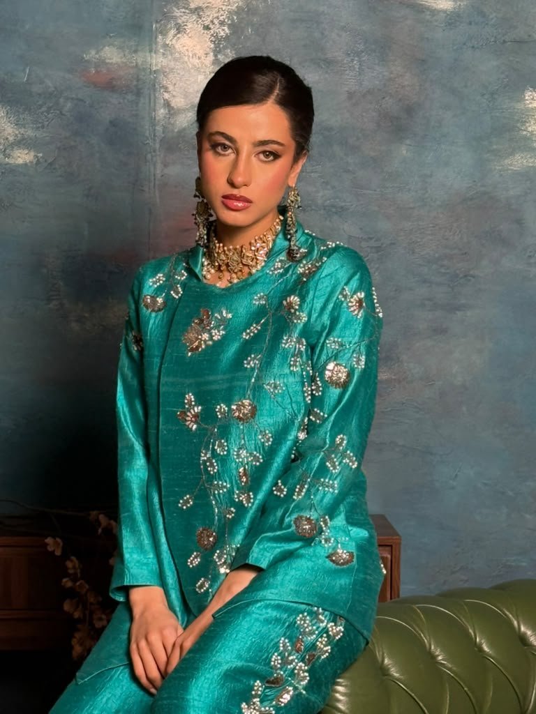 Teal Embroidered Outfit Vintage Backdrop