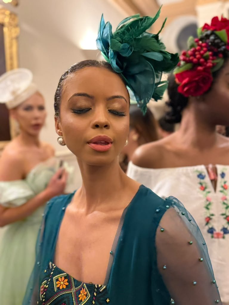 Teal Floral Headpiece Backstage