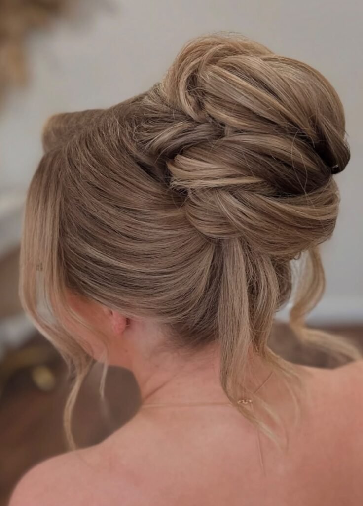 Textured High Bun Updo Back View