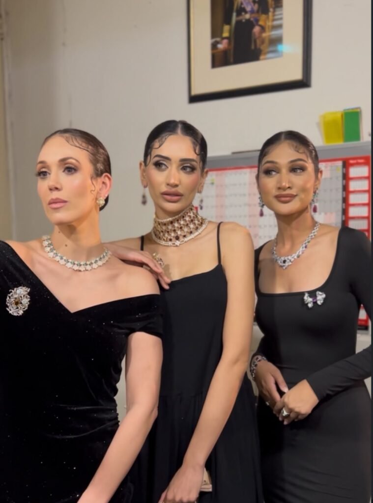 Three Women Black Gowns Pearls